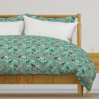 horse multi coat floral horses fabric turq