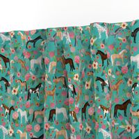 horse multi coat floral horses fabric turq