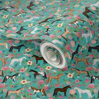 horse multi coat floral horses fabric turq