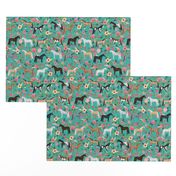 horse multi coat floral horses fabric turq