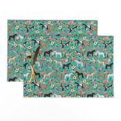 horse multi coat floral horses fabric turq