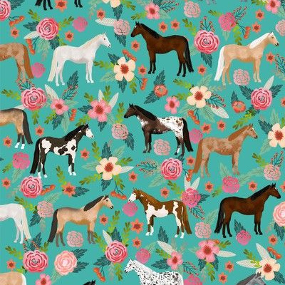 100% Cotton Fabric Dear Stella Desert Bloom Horse Floral Horses