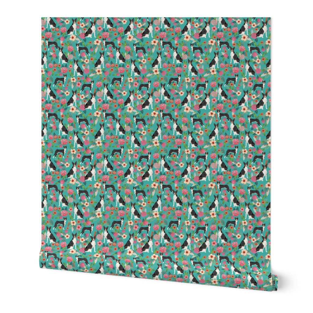 basenji floral tricolored dog breed pure breed dog fabric teal