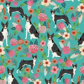 basenji floral tricolored dog breed pure breed dog fabric teal