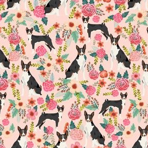 basenji floral (smaller scale) tricolored dog breed pure breed dog fabric pink