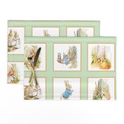 Peter Rabbit Cheater Quilt Block Panel #2 - Moss Green