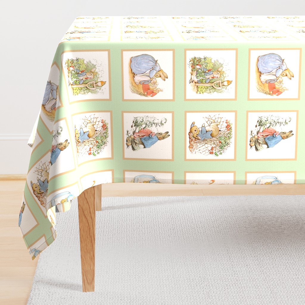 Peter Rabbit Cheater Quilt Block Panel #1 - Moss Green