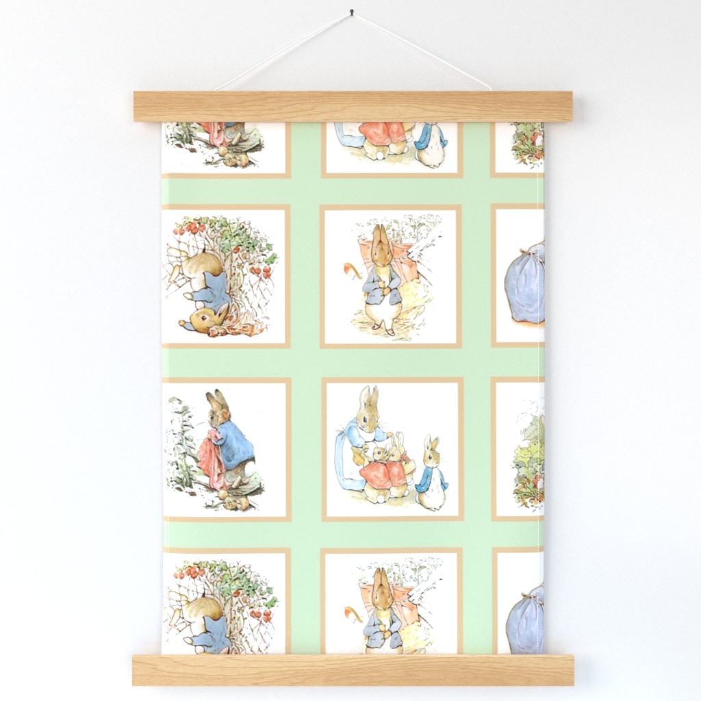 Peter Rabbit Cheater Quilt Block Panel #1 - Moss Green