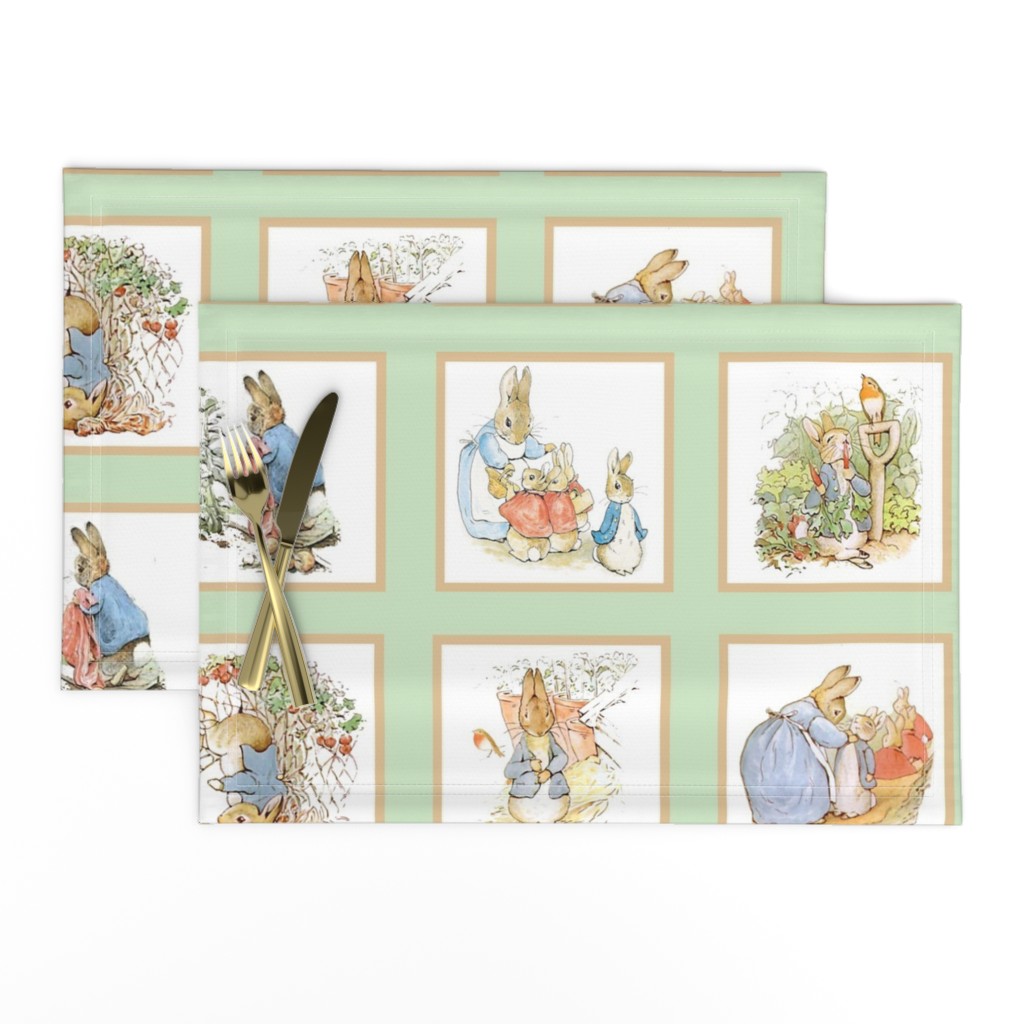 Peter Rabbit Cheater Quilt Block Panel #1 - Moss Green