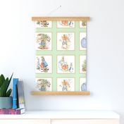 Peter Rabbit Cheater Quilt Block Panel #1 - Moss Green