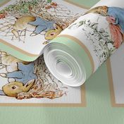 Peter Rabbit Cheater Quilt Block Panel #1 - Moss Green