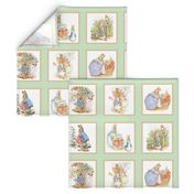 Peter Rabbit Cheater Quilt Block Panel #1 - Moss Green