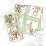 Peter Rabbit Cheater Quilt Block Panel #1 - Moss Green