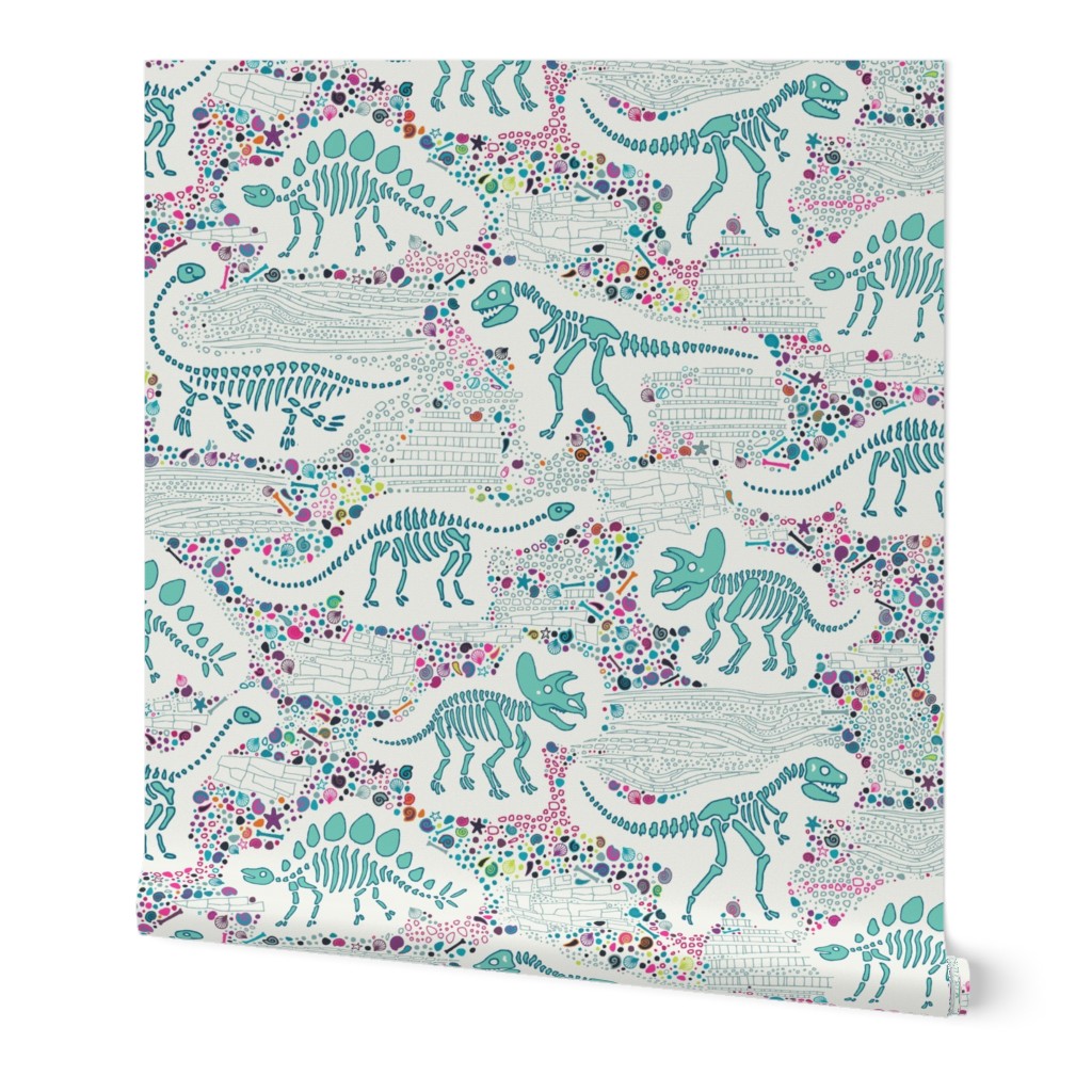 Dinosaur Fossils -  aqua on white - Large