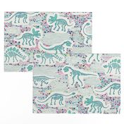 Dinosaur Fossils -  aqua on white - Large