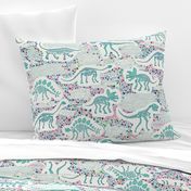 Dinosaur Fossils -  aqua on white - Large