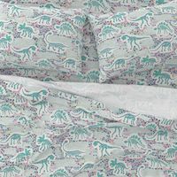 Dinosaur Fossils -  aqua on white - Large