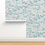 Dinosaur Fossils -  aqua on white - Large