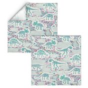 Dinosaur Fossils -  aqua on white - Large