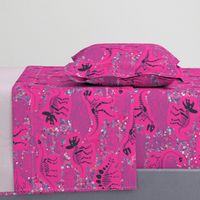 Dinosaur Fossils - Ink on Pink - large