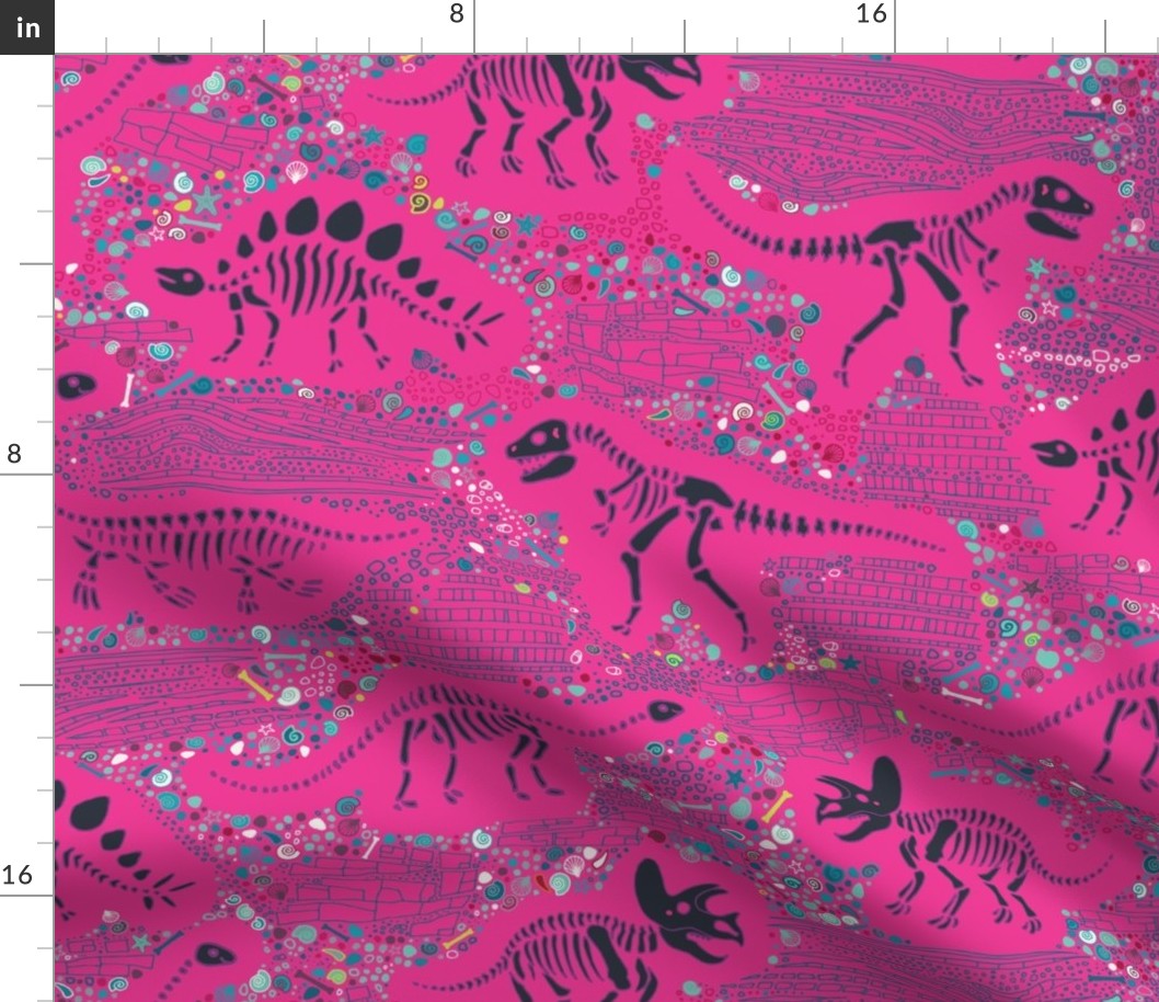 Dinosaur Fossils - Ink on Pink - large