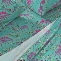 Dinosaur fossils - pink on aqua - Large