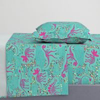 Dinosaur fossils - pink on aqua - Large