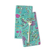 Dinosaur fossils - pink on aqua - Large