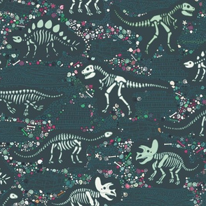 Dinosaur Fossils - slate, green and pink - small scale