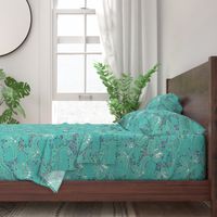 Dinosaur fossils - White on aqua - Large