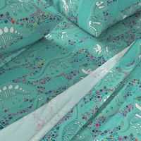 Dinosaur fossils - White on aqua - Large