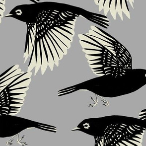 Bird Black And White Leaves Bold Decorative Spoonflower Fabric by the Yard 