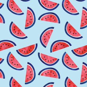 2" scale - watercolor watermelon on blue - July 4th - red white and blue fabric