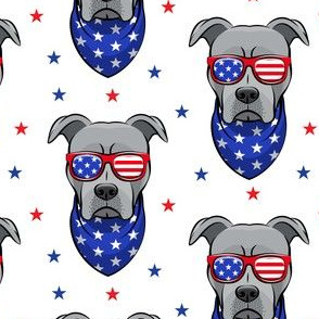 patriotic Pit Bull white with stars (grey)