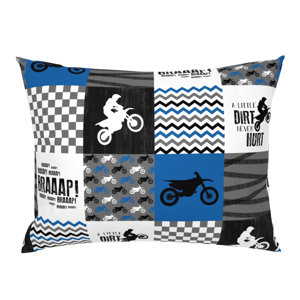 Motocross//A little dirt never hurt - Wholecloth Cheater Quilt - Blue