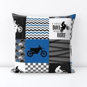 Motocross//A little dirt never hurt - Wholecloth Cheater Quilt - Blue