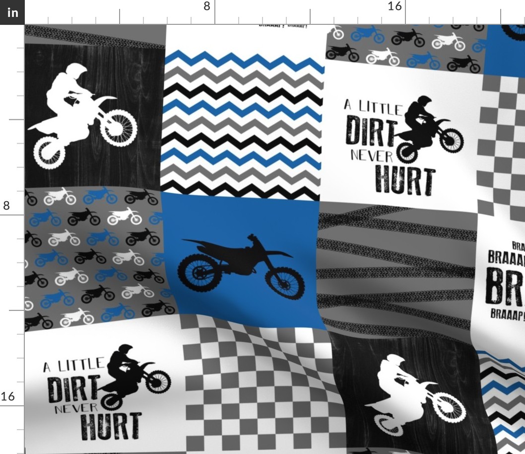 Motocross//A little dirt never hurt - Wholecloth Cheater Quilt - Blue