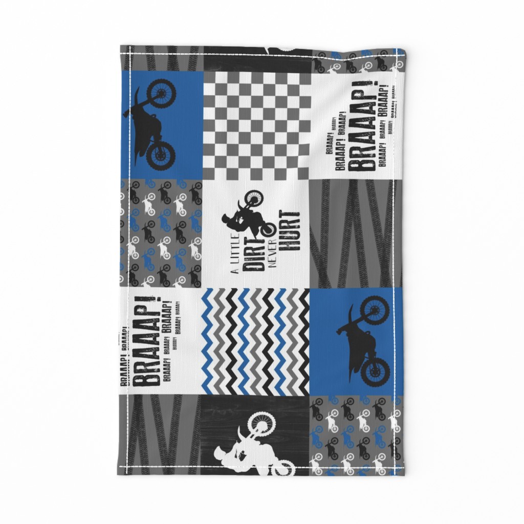 Motocross//a little dirt never hurt - Wholecloth Cheater Quilt - blue - rotated