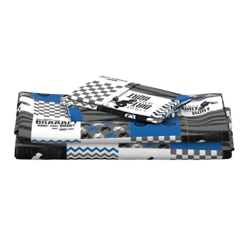 Motocross//a little dirt never hurt - Wholecloth Cheater Quilt - blue - rotated