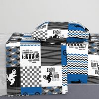 Motocross//a little dirt never hurt - Wholecloth Cheater Quilt - blue - rotated