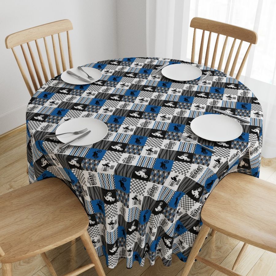 3 inch - Motocross//A little dirt never hurt - Wholecloth Cheater Quilt - blue - rotated 