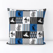 3 inch - Motocross//A little dirt never hurt - Wholecloth Cheater Quilt - blue - rotated 