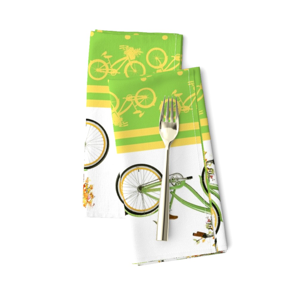 Bicycle bird flowers and polka dots in chartreuse and yellow