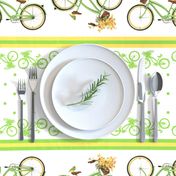 Bicycle bird flowers and polka dots in chartreuse and yellow