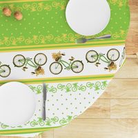 Bicycle bird flowers and polka dots in chartreuse and yellow