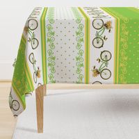 Bicycle bird flowers and polka dots in chartreuse and yellow