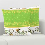 Bicycle bird flowers and polka dots in chartreuse and yellow