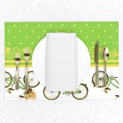 Bicycle bird flowers and polka dots in chartreuse and yellow