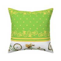 Bicycle bird flowers and polka dots in chartreuse and yellow