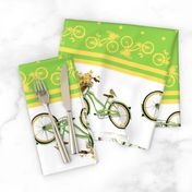 Bicycle bird flowers and polka dots in chartreuse and yellow
